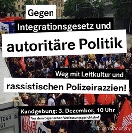 Kundgebung: Gegen Integrationsgesetz und autoritäre Politik - Weg mit Leitkultur und rassistischen Polizeirazzien