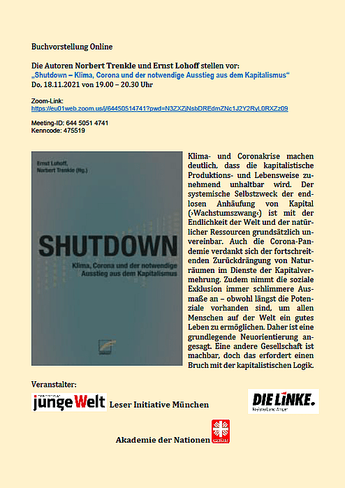 Buchvorstellung online „Shutdown – Klima, Corona und der notwendige Ausstieg aus dem Kapitalismus“