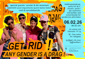 Partyflyer orange hellblau und die Band Vereter & die woarmen semmeln